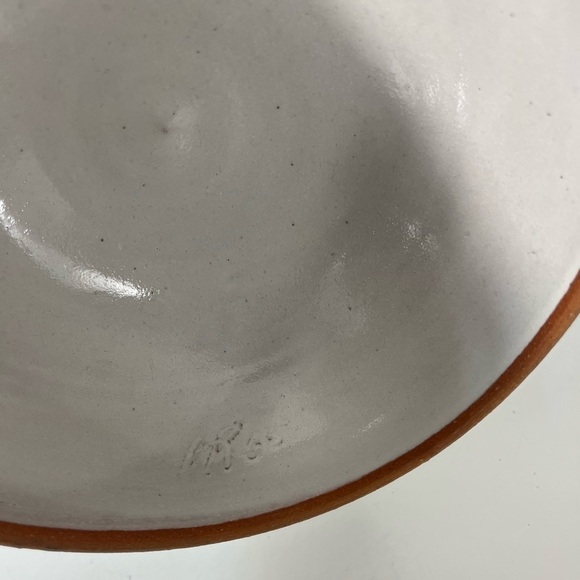 Handmade Wheel Thrown Pottery Cloche Cover with Handle Painted Glaze Signed - Picture 9 of 10